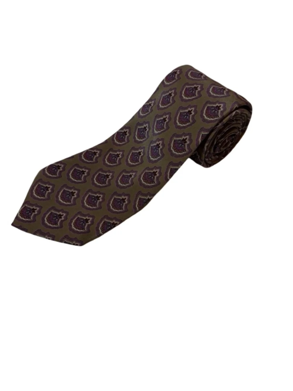 Valentino Silk Tie Brown Purple Medallion Print Made in Italy Luxury Designer